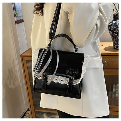 Flap Backpack Lace Trim Bow