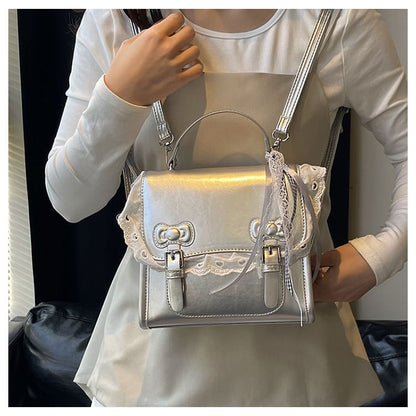 Flap Backpack Lace Trim Bow