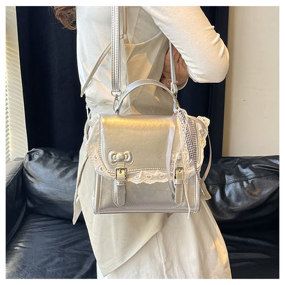 Flap Backpack Lace Trim Bow