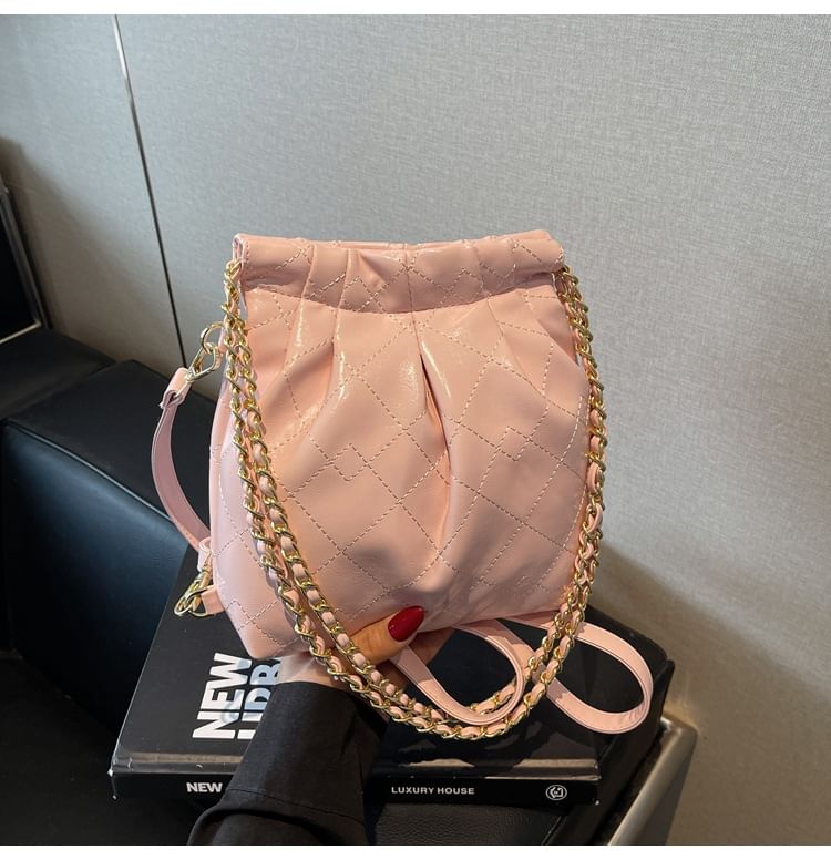 Faux Strap Quilted Chain Leather Shoulder Bag Multi-Way