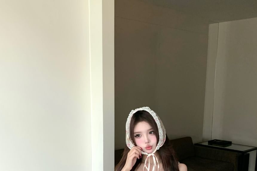 Skirt Waist Panel Elastic Frill Crop Bow Top Mini Print Tiered Floral Camisole A-Line / Plain