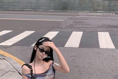 Neck Print A-Line Butterfly Cowl Dress Mini Sleeveless