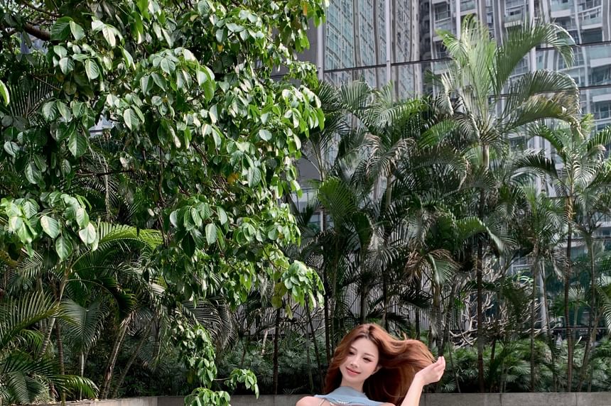 Camisole A-Line Mini Tiered Crop Skirt Ruffle / High Plain Top Waist