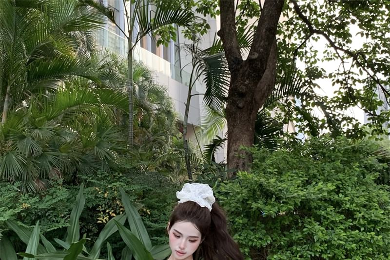 / Top Waist Sleeveless Drawstring Skirt Tie-Up Plain One Mini A-Line Shoulder