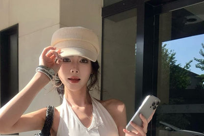 Ruffle Top Asymmetrical Halter Plain