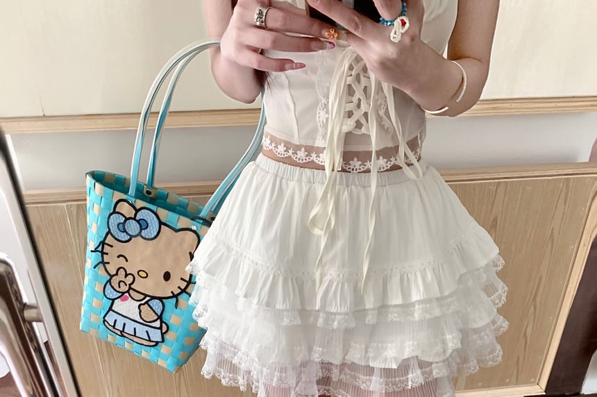 Panel High Skirt Tiered Lace A-Line Mini Waist Plain