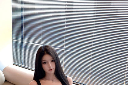 Bow Plain Mini Gathered Sleeveless A-Line Square Neck Dress