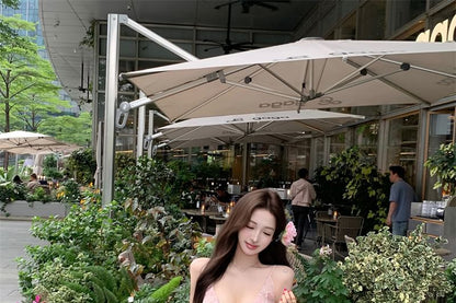 Sheath Floral Print Strap Maxi Ruffle Bow Spaghetti Dress