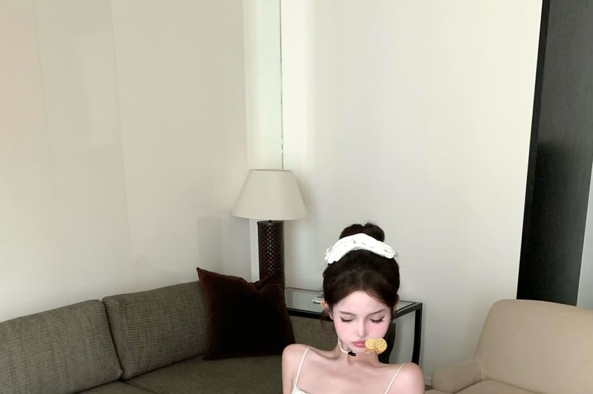 Mesh Top / Satin Plain Camisole Pointelle Shorts Button Tiered Lace Waist Panel High V-Neck Cardigan