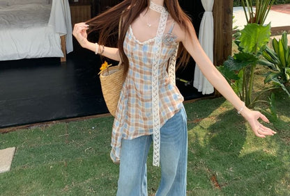 Top Asymmetrical Plaid Camisole