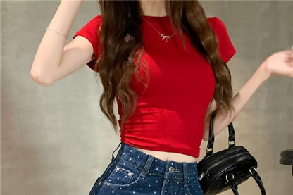 Skirt Denim Dot Rise High A-Line Polka Fray Mini