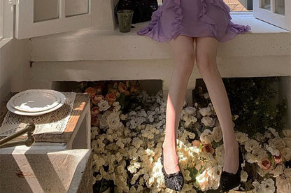 Mini Dress A-Line Strap Plain Ruched Ruffle Spaghetti