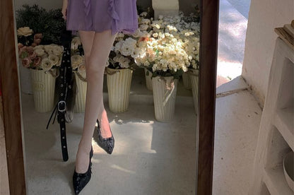 Mini Dress A-Line Strap Plain Ruched Ruffle Spaghetti