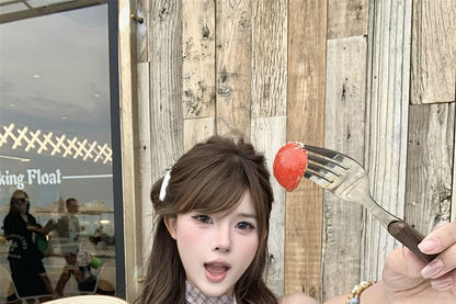 Mock Neck Top Plaid Sleeveless Cowl Two Piece