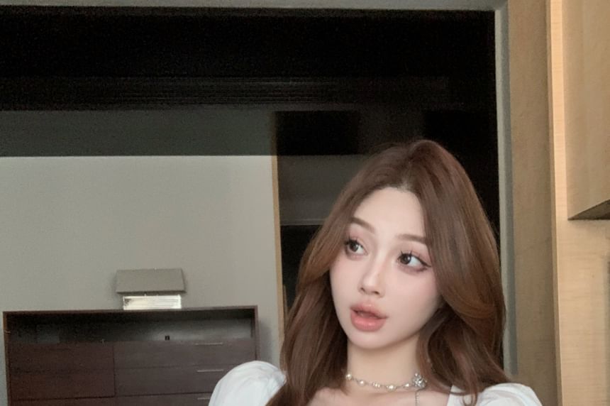 Neck Plain A-Line Bow / Frill Skirt Maxi Sleeveless Crop High Scoop Rise Blouse