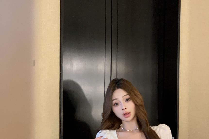 Neck Plain A-Line Bow / Frill Skirt Maxi Sleeveless Crop High Scoop Rise Blouse