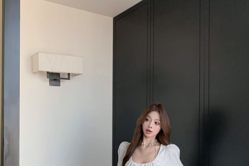 Neck Plain A-Line Bow / Frill Skirt Maxi Sleeveless Crop High Scoop Rise Blouse