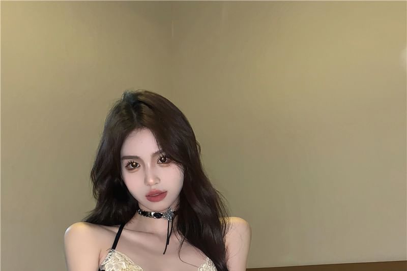 Camisole Bow Lace Mesh Top Panel