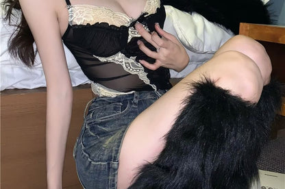 Camisole Bow Lace Mesh Top Panel