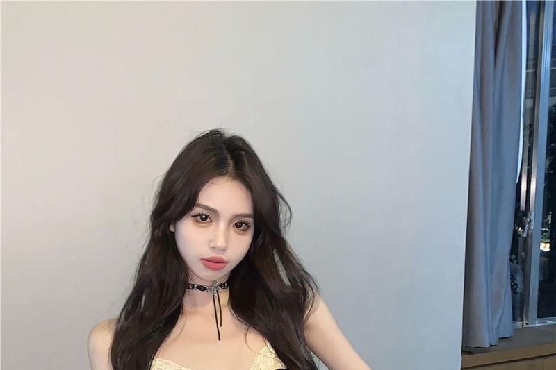 Camisole Bow Lace Mesh Top Panel