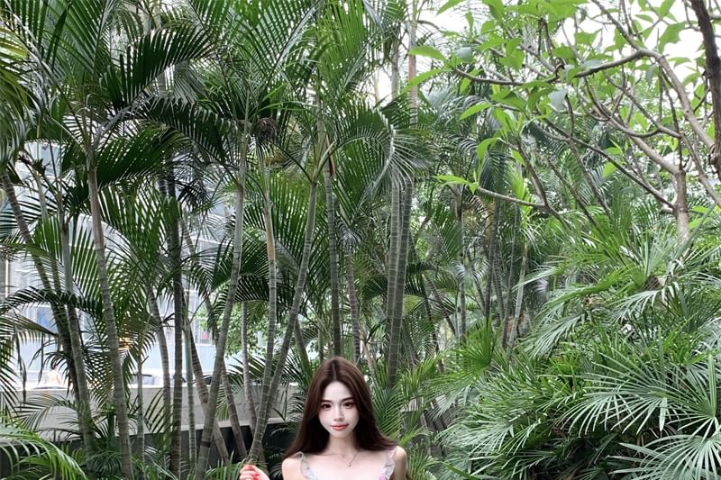 Dress Mini Sleeveless Print Floral V-Neck Ruffle A-Line