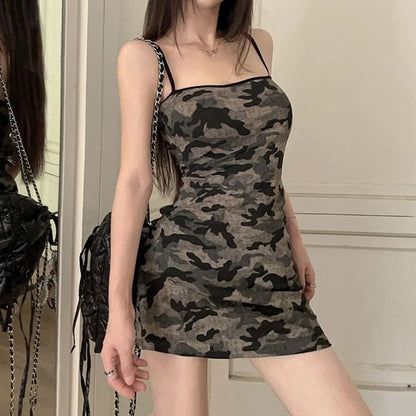 Sheath Spaghetti Dress Mini Camouflage Strap