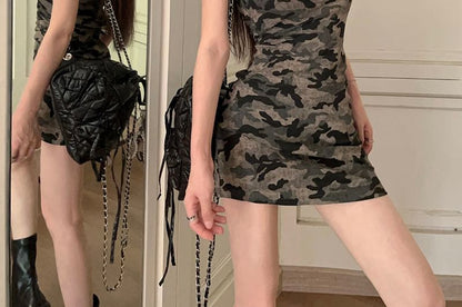 Sheath Spaghetti Dress Mini Camouflage Strap
