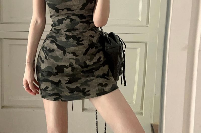 Sheath Spaghetti Dress Mini Camouflage Strap