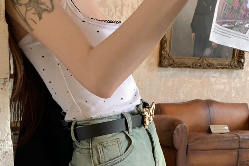 Applique Washed A-Line Mini Skirt Denim High Butterfly Rise