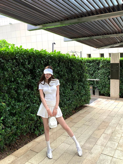 Plain Dress Short A-Line Polo Sleeve Ruched Mini