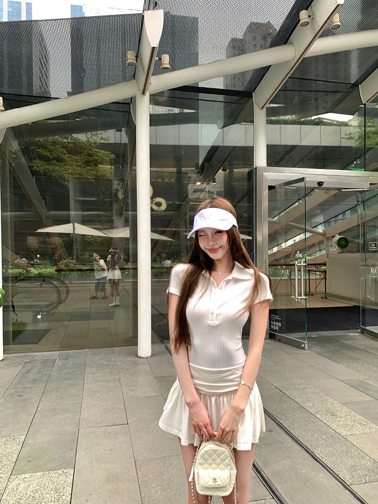 Plain Dress Short A-Line Polo Sleeve Ruched Mini