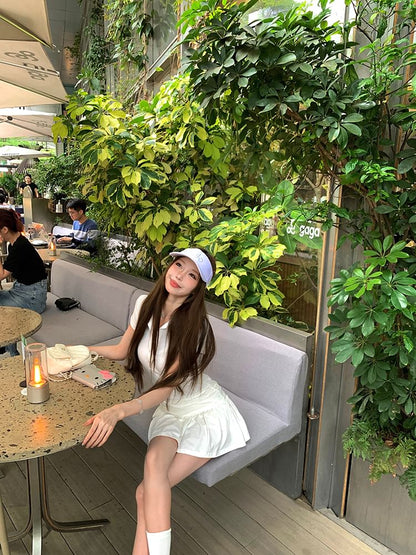 Plain Dress Short A-Line Polo Sleeve Ruched Mini