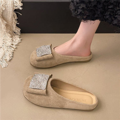 Round Toe Flat Mules Rhinestone