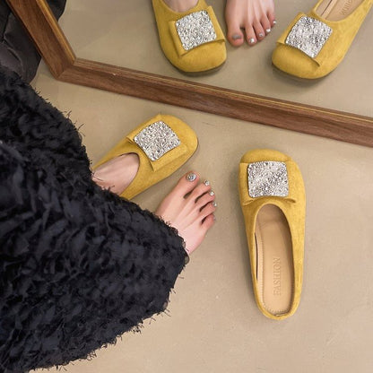 Round Toe Flat Mules Rhinestone