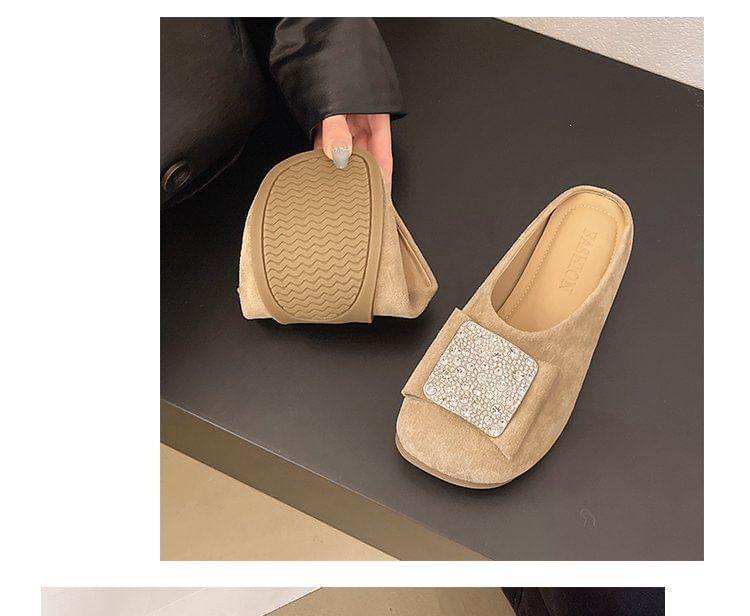 Round Toe Flat Mules Rhinestone