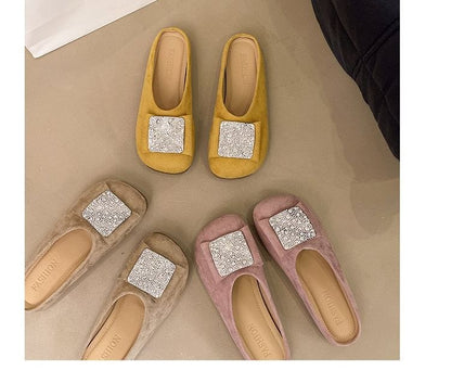 Round Toe Flat Mules Rhinestone