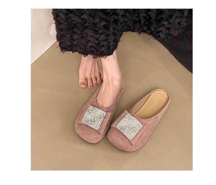 Round Toe Flat Mules Rhinestone