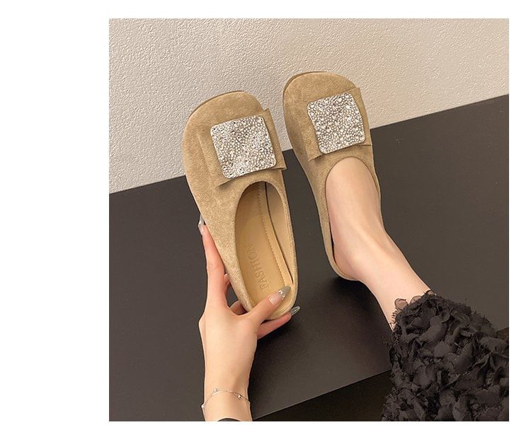 Round Toe Flat Mules Rhinestone