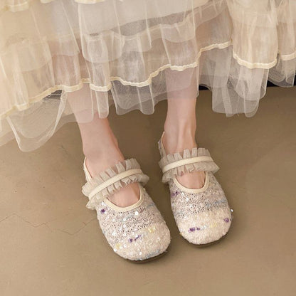 Toe Jane Mules Round Mary Mesh Sequin