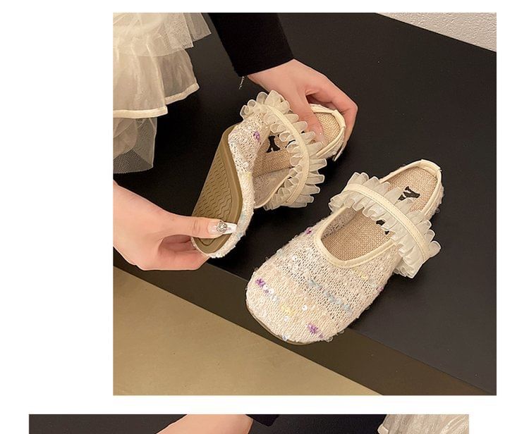 Toe Jane Mules Round Mary Mesh Sequin