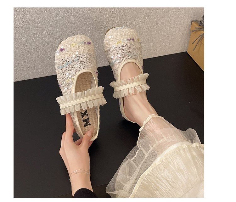 Toe Jane Mules Round Mary Mesh Sequin