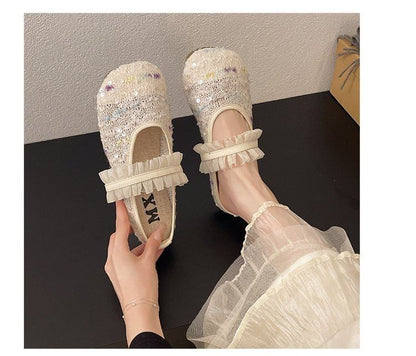 Toe Jane Mules Round Mary Mesh Sequin