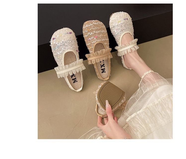 Toe Jane Mules Round Mary Mesh Sequin