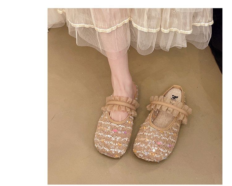Toe Jane Mules Round Mary Mesh Sequin