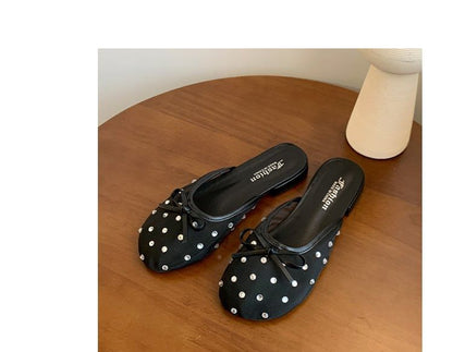 Mules Mesh Rhinestone Bow