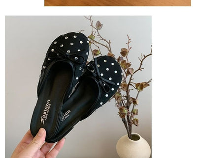 Mules Mesh Rhinestone Bow