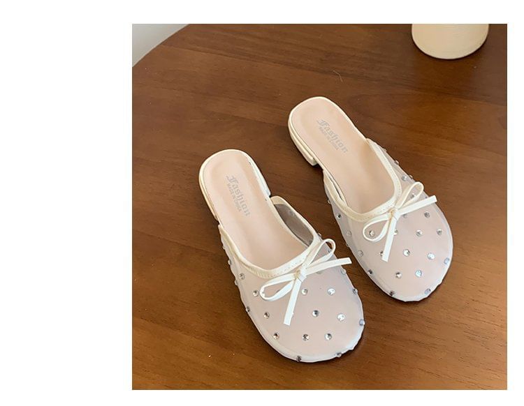 Mules Mesh Rhinestone Bow