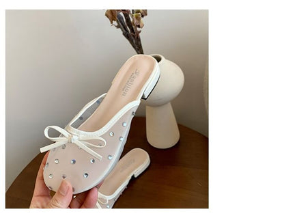 Mules Mesh Rhinestone Bow