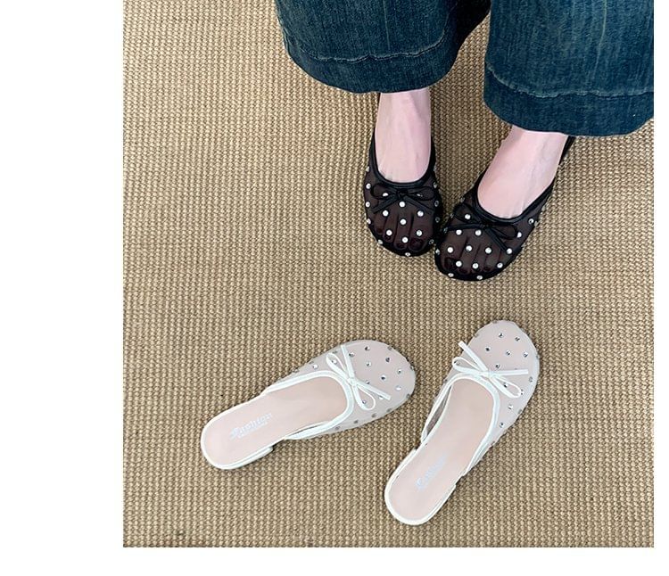 Mules Mesh Rhinestone Bow