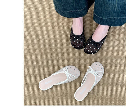 Mules Mesh Rhinestone Bow